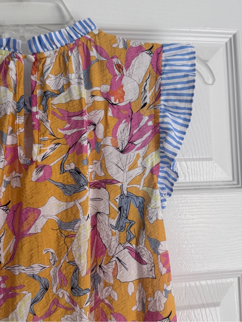 THML Mixed Print Ruffle Sleeve Blouse, Floral & Stripe Sleeveless Top - Picture 11 of 13